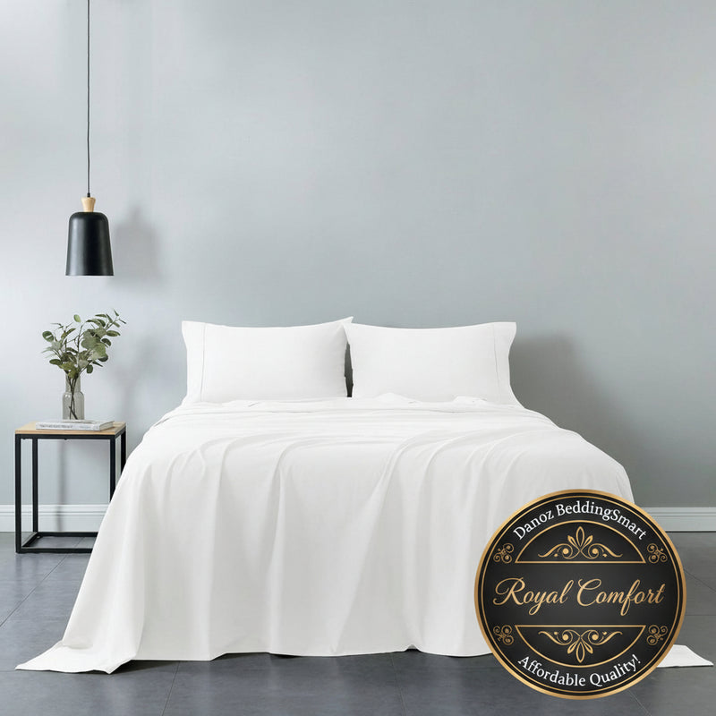 Danoz Beddings - Royal Comfort Vintage Washed 100% Cotton Sheet Set Fitted Flat Sheet Pillowcases - King - White - danozdirect