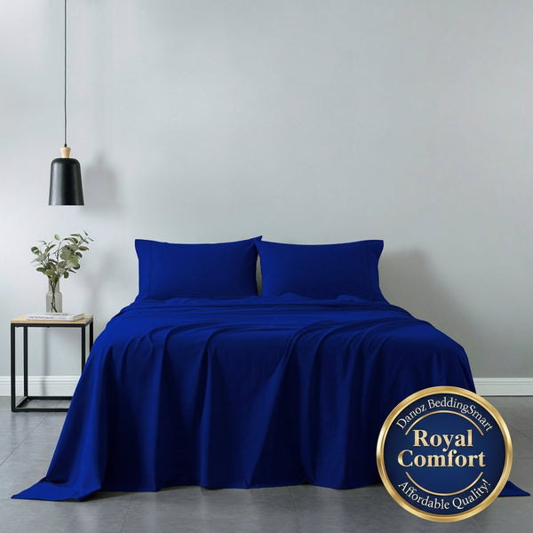 Danoz Beddings - Royal Comfort Vintage Washed 100% Cotton Sheet Set Fitted Flat Sheet Pillowcases - Single - Royal Blue - danozdirect