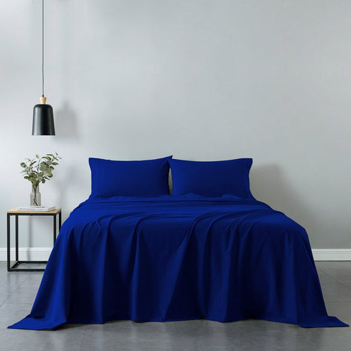 Danoz Beddings - Royal Comfort Vintage Washed 100% Cotton Sheet Set Fitted Flat Sheet Pillowcases - Single - Royal Blue - danozdirect