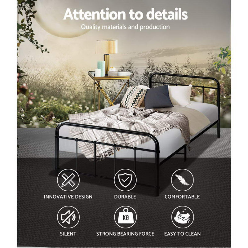 Danoz Bedrooms 🛏️ Artiss Bed Frame Metal Frames LEO - Single (Black) - Incl. Postage - danozdirect