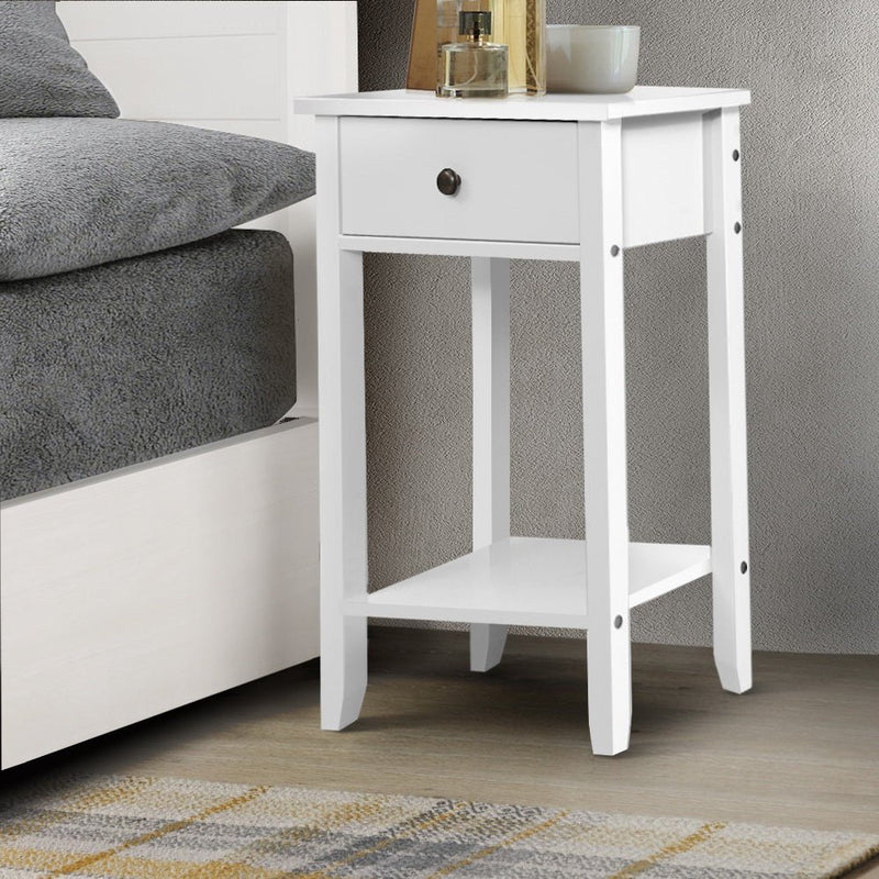 Danoz Bedrooms 🛏️ Artiss Bedside Table 1 Drawer with Shelf - BOWIE White - Incl. Postage - danozdirect