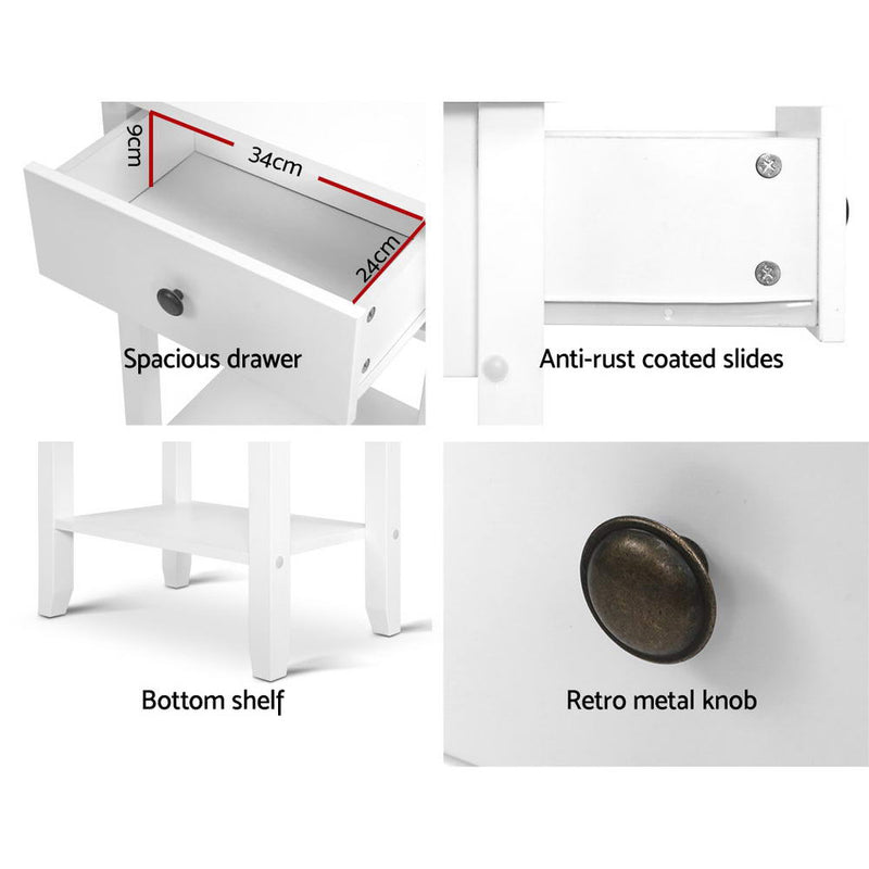 Danoz Bedrooms 🛏️ Artiss Bedside Table 1 Drawer with Shelf - BOWIE White - Incl. Postage - danozdirect