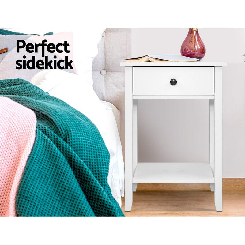 Danoz Bedrooms 🛏️ Artiss Bedside Table 1 Drawer with Shelf - BOWIE White - Incl. Postage - danozdirect