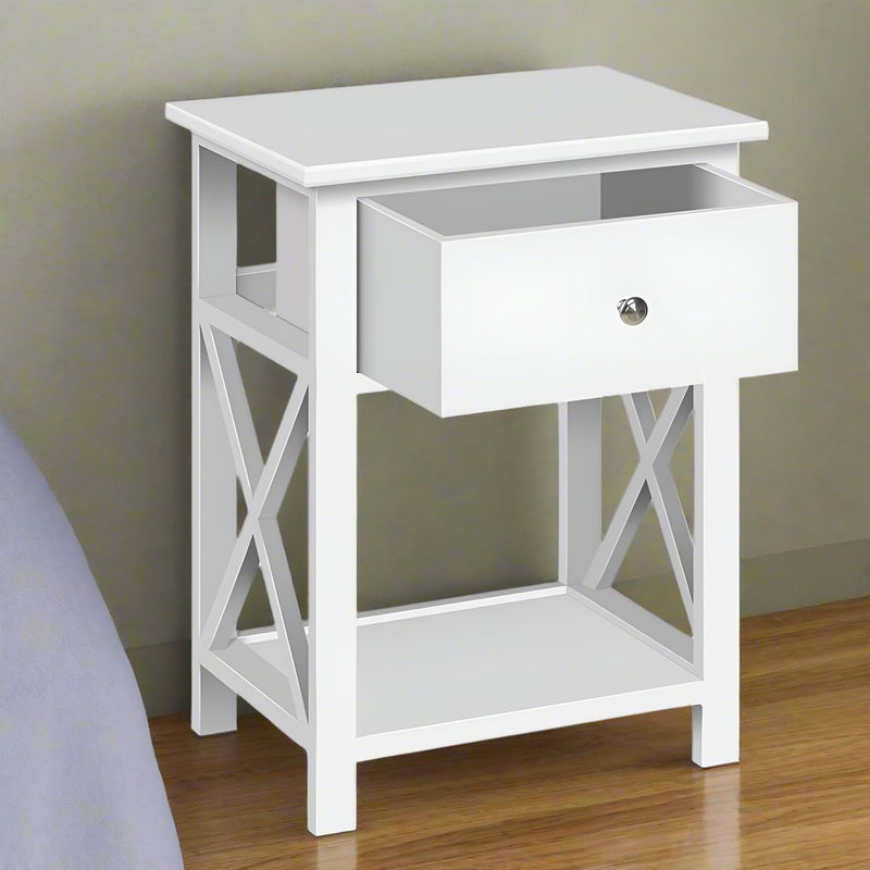 Danoz Bedrooms 🛏️ Artiss Bedside Table 1 Drawer with Shelf - EMMA White - Incl. Delivery - danozdirect
