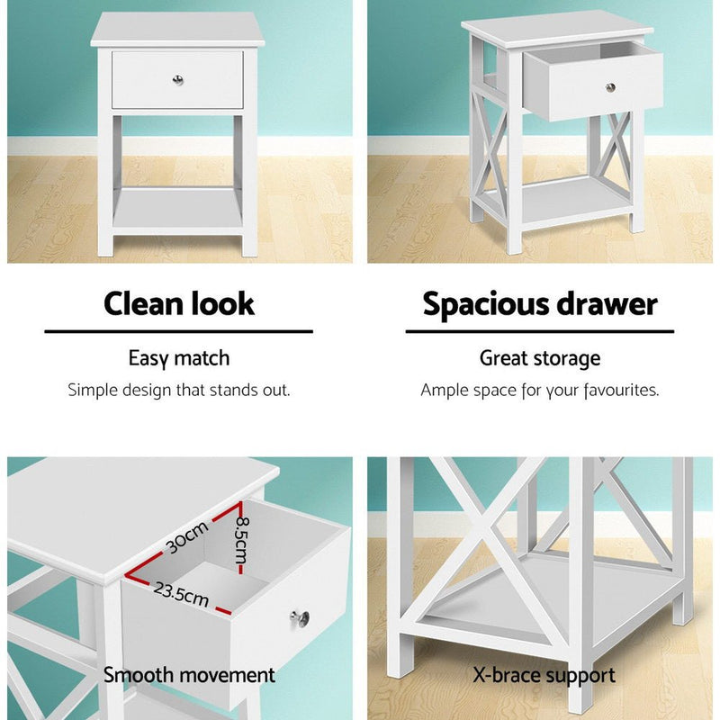 Danoz Bedrooms 🛏️ Artiss Bedside Table 1 Drawer with Shelf - EMMA White - Incl. Delivery - danozdirect
