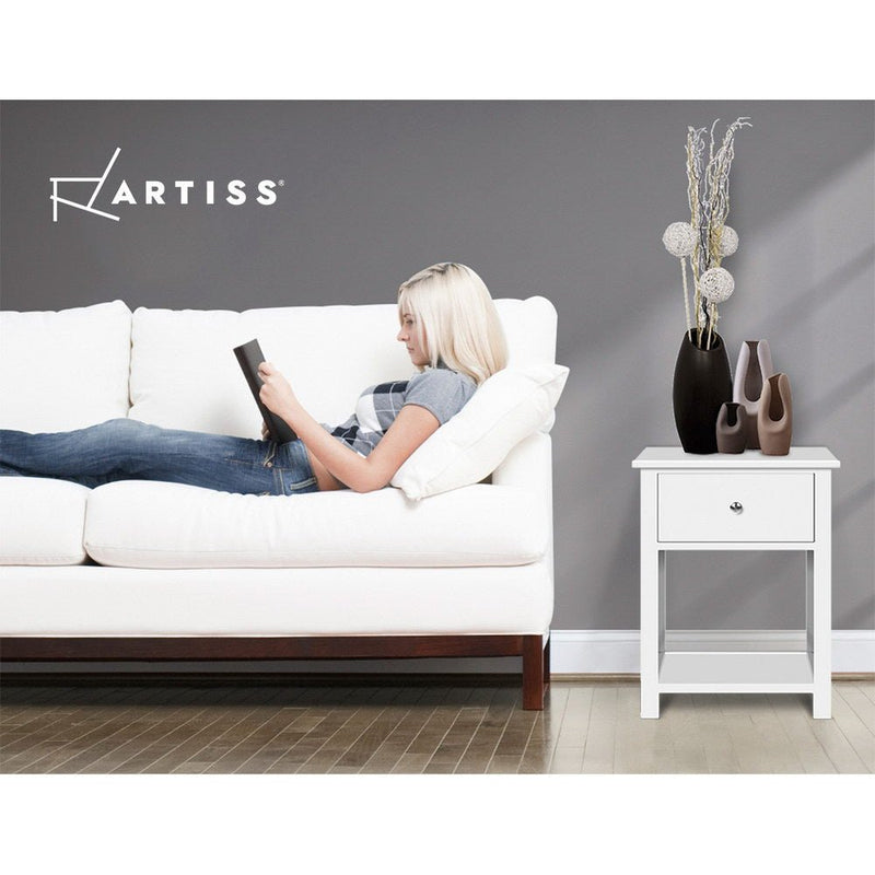 Danoz Bedrooms 🛏️ Artiss Bedside Table 1 Drawer with Shelf - EMMA White - Incl. Delivery - danozdirect