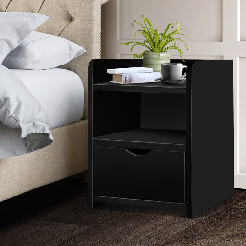Danoz Bedrooms 🛏️ Artiss Bedside Table 1 Drawer with Shelf - FARA Black - Incl. Postage - danozdirect