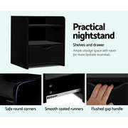 Danoz Bedrooms 🛏️ Artiss Bedside Table 1 Drawer with Shelf - FARA Black - Incl. Postage - danozdirect