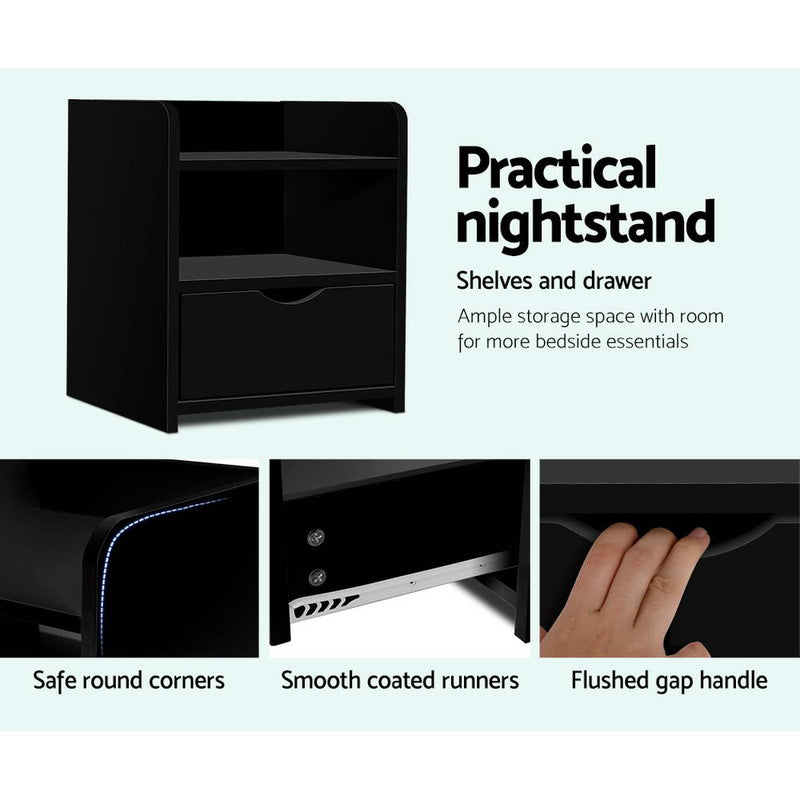 Danoz Bedrooms 🛏️ Artiss Bedside Table 1 Drawer with Shelf - FARA Black - Incl. Postage - danozdirect