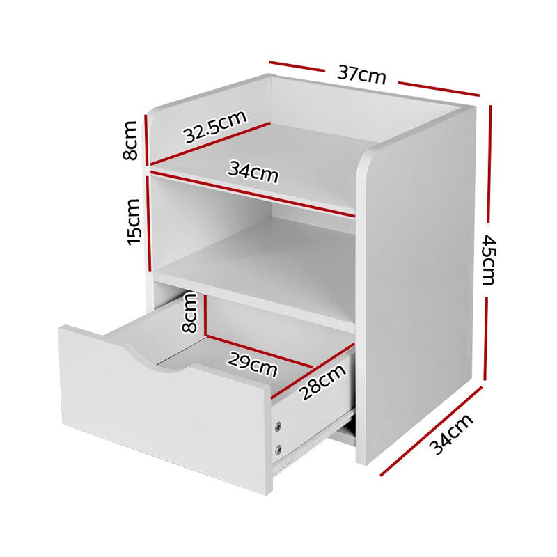Danoz Bedrooms 🛏️ Artiss Bedside Table 1 Drawer with Shelf - FARA White - Incl. Postage - danozdirect