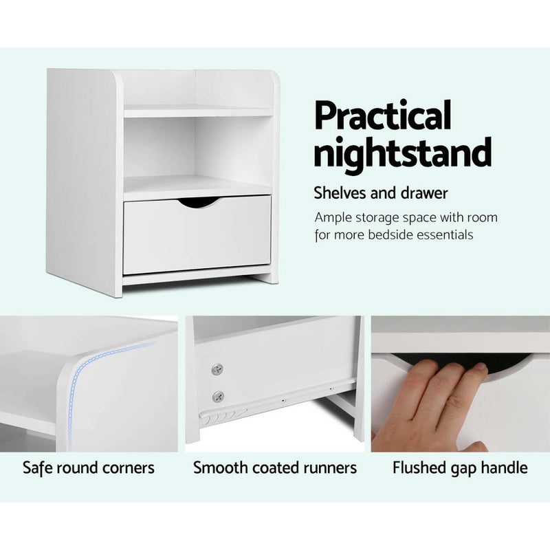 Danoz Bedrooms 🛏️ Artiss Bedside Table 1 Drawer with Shelf - FARA White - Incl. Postage - danozdirect