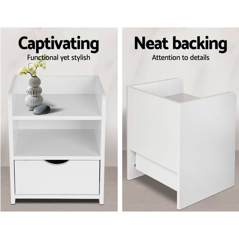 Danoz Bedrooms 🛏️ Artiss Bedside Table 1 Drawer with Shelf - FARA White - Incl. Postage - danozdirect