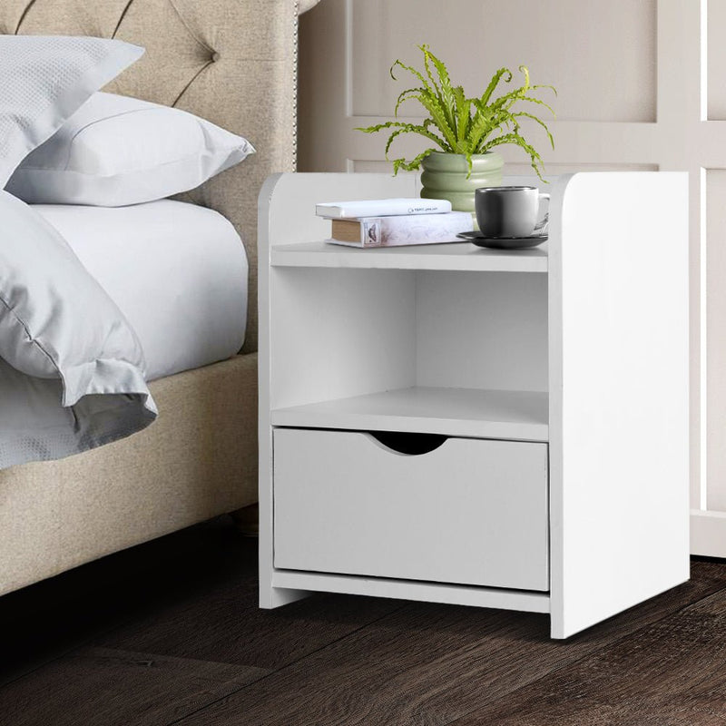Danoz Bedrooms 🛏️ Artiss Bedside Table 1 Drawer with Shelf - FARA White - Incl. Postage - danozdirect