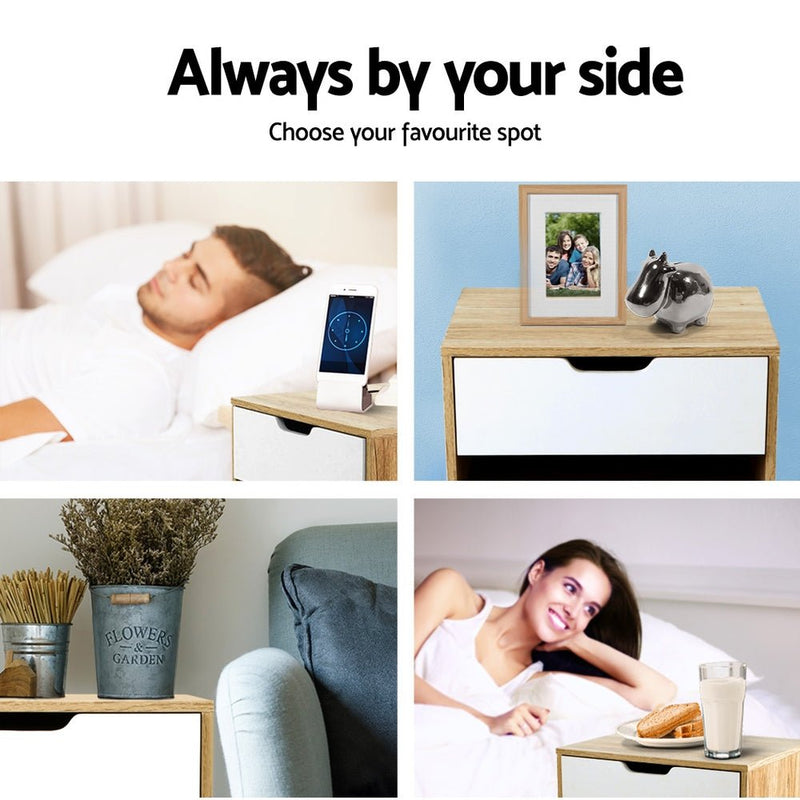 Danoz Bedrooms 🛏️ Artiss Bedside Table 1 Drawer with Shelf - IKER White & Oak - Incl. Postage - danozdirect