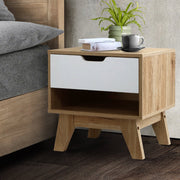 Danoz Bedrooms 🛏️ Artiss Bedside Table 1 Drawer with Shelf - IKER White & Oak - Incl. Postage - danozdirect