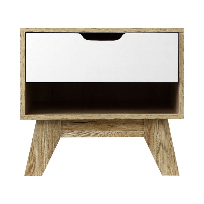 Danoz Bedrooms 🛏️ Artiss Bedside Table 1 Drawer with Shelf - IKER White & Oak - Incl. Postage - danozdirect