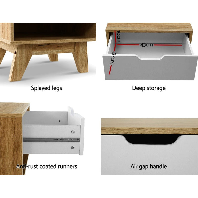 Danoz Bedrooms 🛏️ Artiss Bedside Table 1 Drawer with Shelf - IKER White & Oak - Incl. Postage - danozdirect