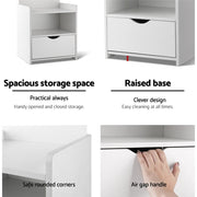 Danoz Bedrooms 🛏️ Artiss Bedside Table 1 Drawer with Shelves - EVERMORE White - Incl. Delivery - danozdirect