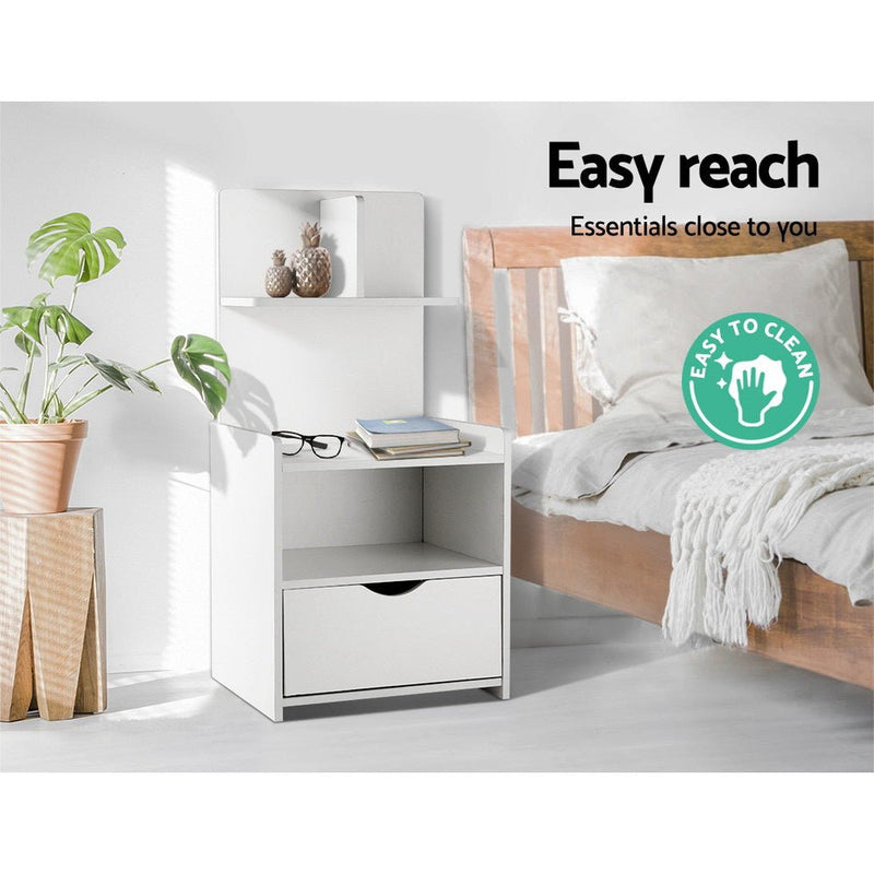 Danoz Bedrooms 🛏️ Artiss Bedside Table 1 Drawer with Shelves - EVERMORE White - Incl. Delivery - danozdirect
