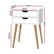 Danoz Bedrooms 🛏️ Artiss Bedside Table 2 Drawers - BODIE White - Incl. Delivery - danozdirect