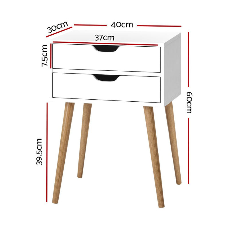Danoz Bedrooms 🛏️ Artiss Bedside Table 2 Drawers - BODIE White - Incl. Delivery - danozdirect