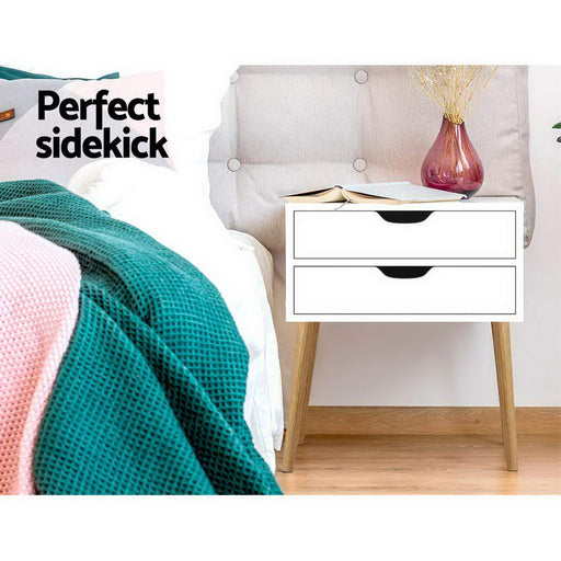 Danoz Bedrooms 🛏️ Artiss Bedside Table 2 Drawers - BODIE White - Incl. Delivery - danozdirect