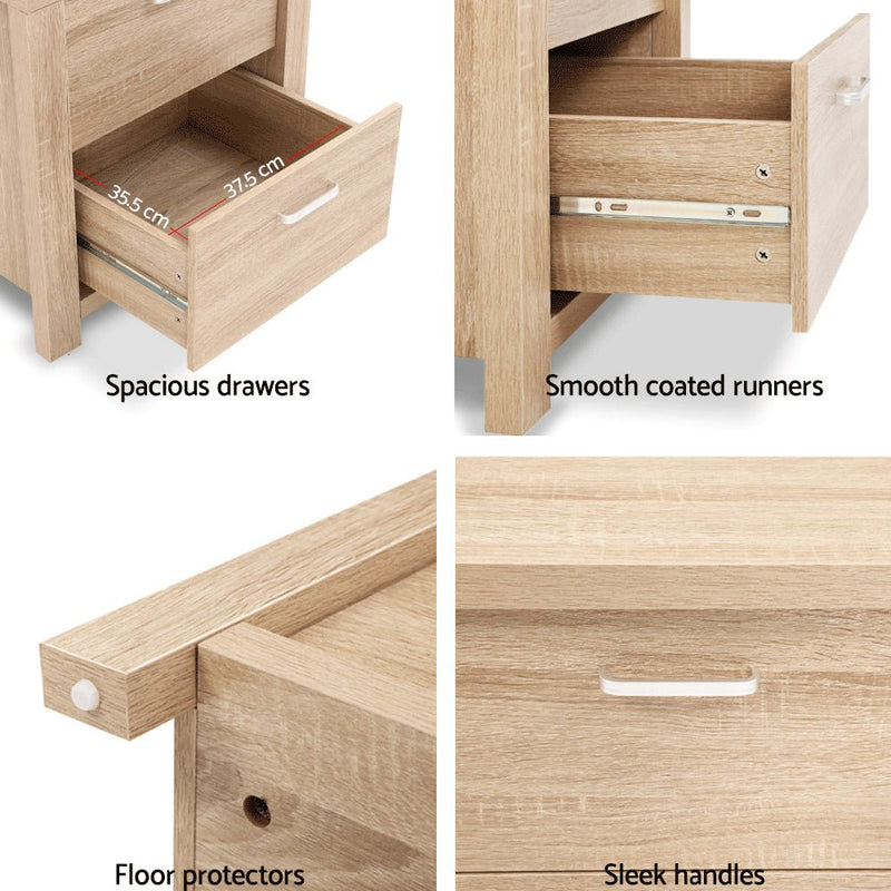 Danoz Bedrooms 🛏️ Artiss Bedside Table 2 Drawers - MAXI Pine - Incl. Delivery - danozdirect