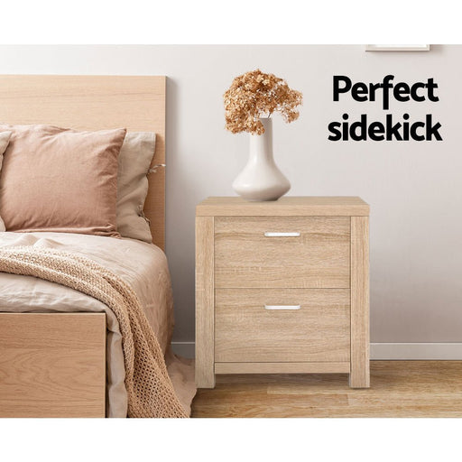 Danoz Bedrooms 🛏️ Artiss Bedside Table 2 Drawers - MAXI Pine - Incl. Delivery - danozdirect