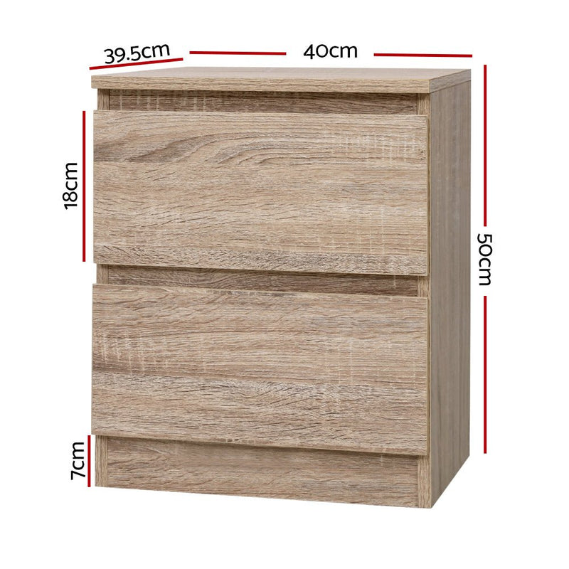 Danoz Bedrooms 🛏️ Artiss Bedside Table 2 Drawers - PEPE Oak - Incl. Delivery - danozdirect