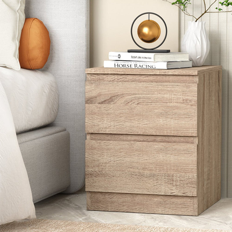 Danoz Bedrooms 🛏️ Artiss Bedside Table 2 Drawers - PEPE Oak - Incl. Delivery - danozdirect