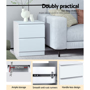 Danoz Bedrooms 🛏️ Artiss Bedside Table 2 Drawers - PEPE White - Incl. Postage - danozdirect