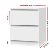 Danoz Bedrooms 🛏️ Artiss Bedside Table 2 Drawers - PEPE White - Incl. Postage - danozdirect