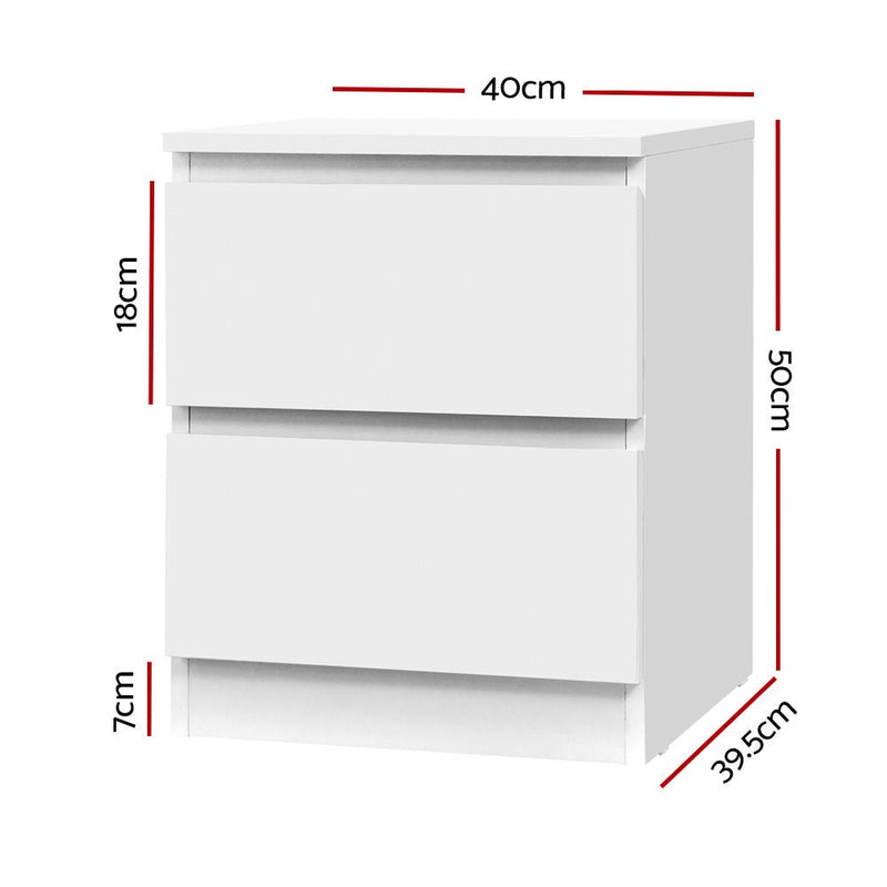 Danoz Bedrooms 🛏️ Artiss Bedside Table 2 Drawers - PEPE White - Incl. Postage - danozdirect