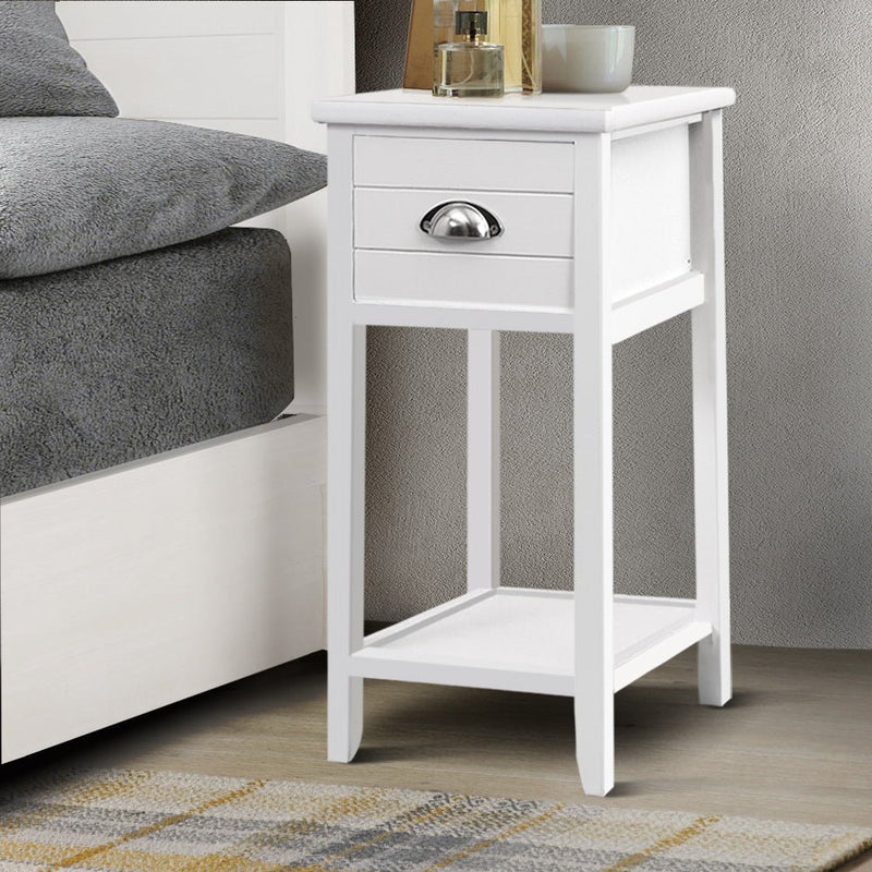Danoz Bedrooms 🛏️ Artiss Bedside Table Vintage - THYME White - Incl. Postage - danozdirect