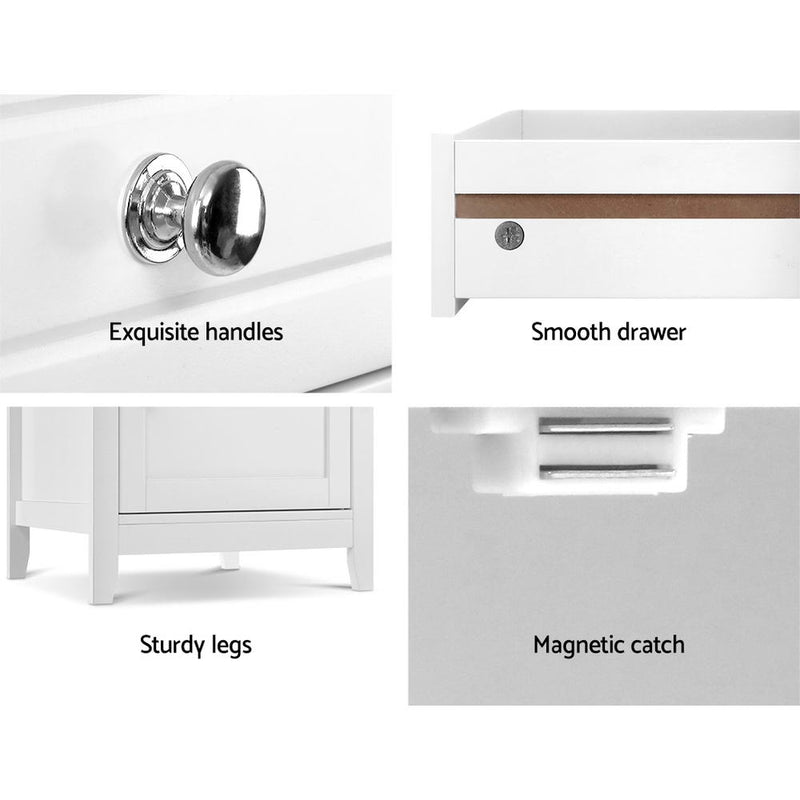 Danoz Bedrooms 🛏️ Artiss Bedside Tables Big Storage Drawers Cabinet Nightstand Lamp Chest White - Incl. Postage - danozdirect