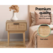 Danoz Bedrooms 🛏️ Artiss Bedside Tables Table 1 Drawer Storage Cabinet Rattan Wood Nightstand - danozdirect