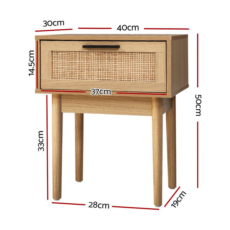 Danoz Bedrooms 🛏️ Artiss Bedside Tables Table 1 Drawer Storage Cabinet Rattan Wood Nightstand - danozdirect
