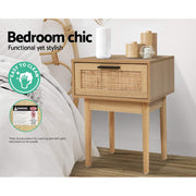 Danoz Bedrooms 🛏️ Artiss Bedside Tables Table 1 Drawer Storage Cabinet Rattan Wood Nightstand - danozdirect
