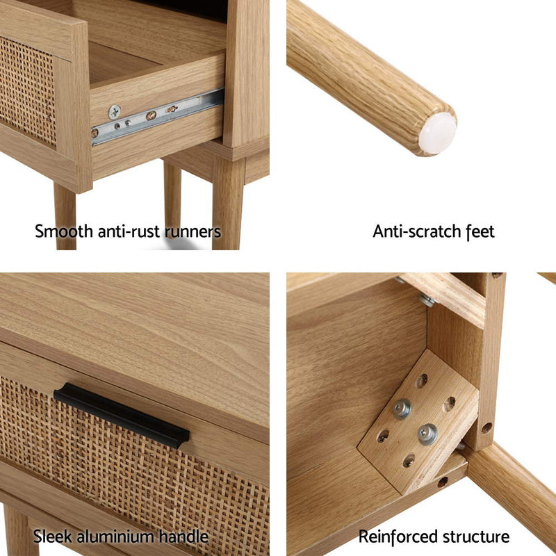 Danoz Bedrooms 🛏️ Artiss Bedside Tables Table 1 Drawer Storage Cabinet Rattan Wood Nightstand - danozdirect