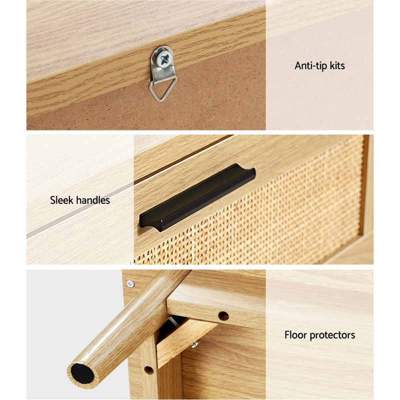 Danoz Bedrooms - Artiss Rattan Bedside Table 2 Drawers Wood - RIE Oak - danozdirect