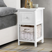 Danoz Bedrooms 🛏️ Buy 1 Get 1 - Artiss Bedside Table 1 Drawer with Basket Rustic White - Incl. Delivery - danozdirect