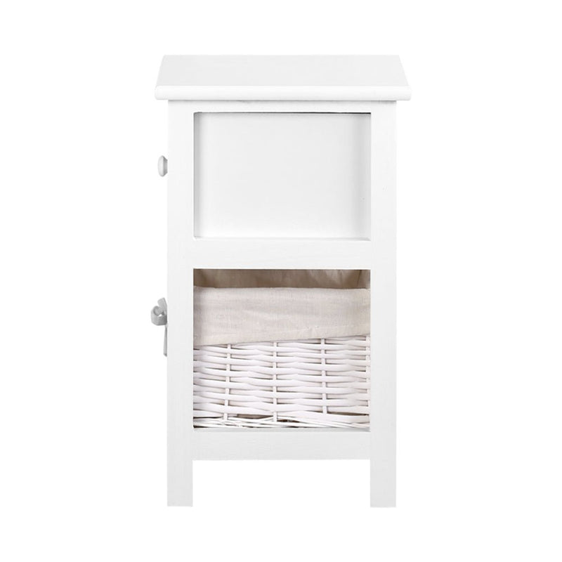 Danoz Bedrooms 🛏️ Buy 1 Get 1 - Artiss Bedside Table 1 Drawer with Basket Rustic White - Incl. Delivery - danozdirect