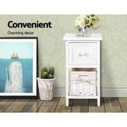Danoz Bedrooms 🛏️ Buy 1 Get 1 - Artiss Bedside Table 1 Drawer with Basket Rustic White - Incl. Delivery - danozdirect