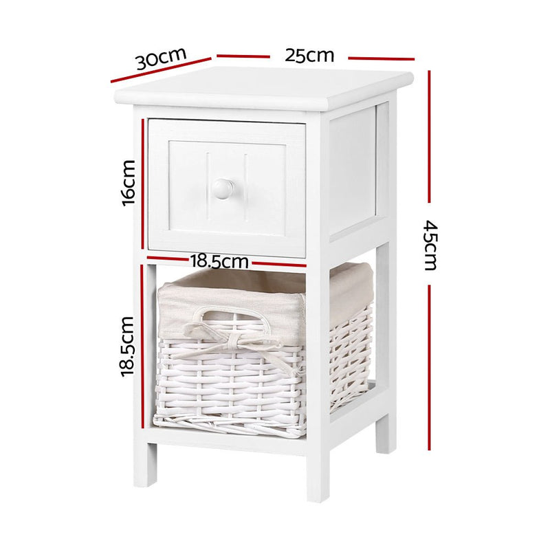 Danoz Bedrooms 🛏️ Buy 1 Get 1 - Artiss Bedside Table 1 Drawer with Basket Rustic White - Incl. Delivery - danozdirect