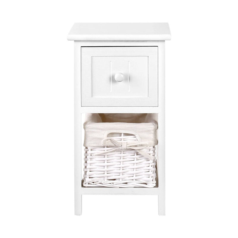 Danoz Bedrooms 🛏️ Buy 1 Get 1 - Artiss Bedside Table 1 Drawer with Basket Rustic White - Incl. Delivery - danozdirect