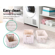 Danoz Bedrooms 🛏️ Buy 1 Get 1 - Artiss Bedside Table 1 Drawer with Basket Rustic White - Incl. Delivery - danozdirect