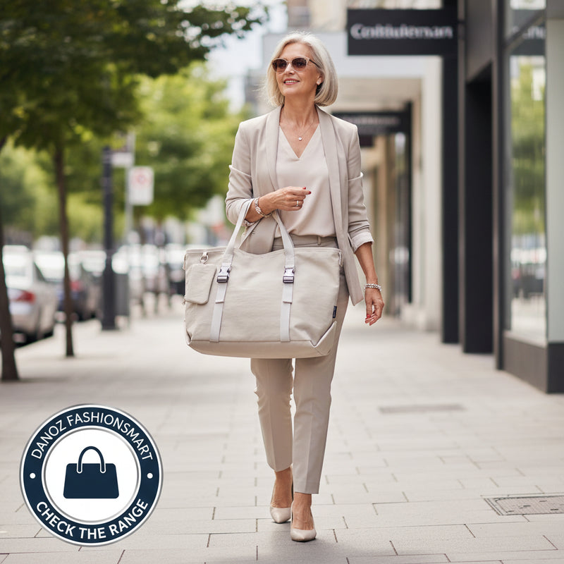 Danoz Beige Modern Utility Tote Bag for Women - Large Capacity Shoulder Bag with Detachable Pouch for Work, School & Travel - danozdirect