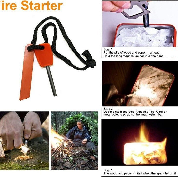 Danoz Camping - Black 8 - in - 1 Emergency Survival Kit - Compact Outdoor Gear for Camping, Hiking & Car - danozdirect