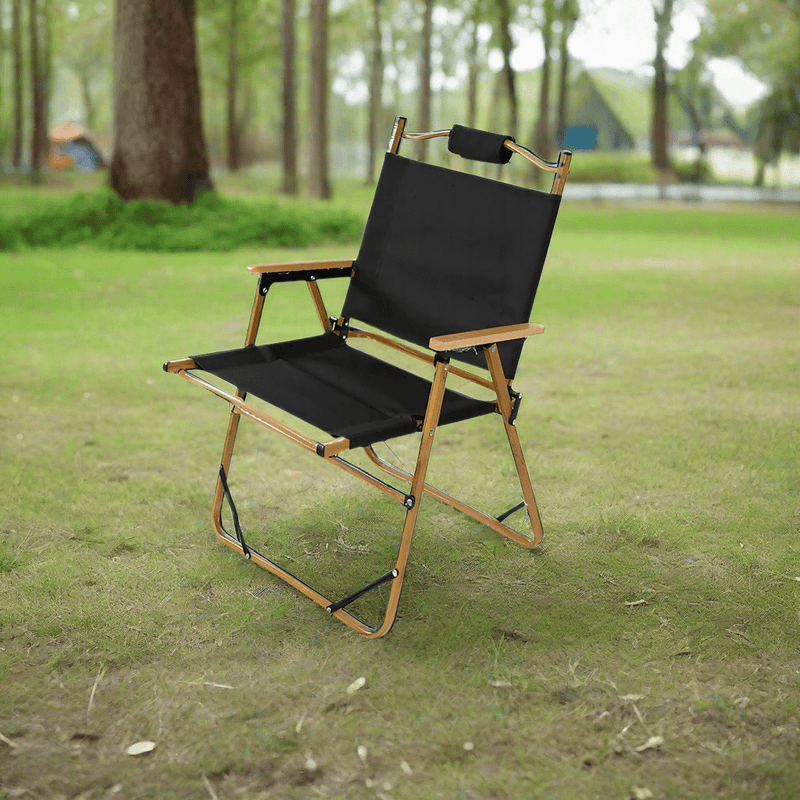 Danoz Camping - Folding Wooden Camping Chair with Headrest – Lightweight Portable Outdoor Chair (Black) - danozdirect