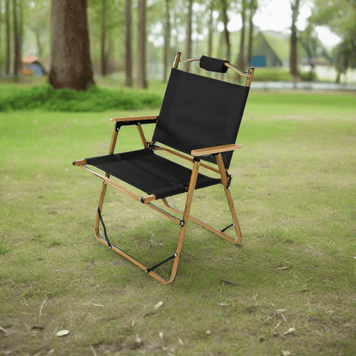 Danoz Camping - Folding Wooden Camping Chair with Headrest – Lightweight Portable Outdoor Chair (Black) - danozdirect